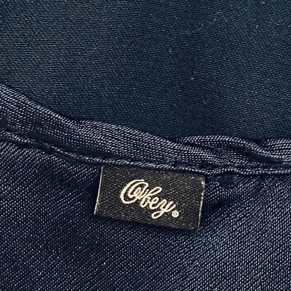Obey Navy Embroidered Plunge Slip Dress S - Picture 8 of 12